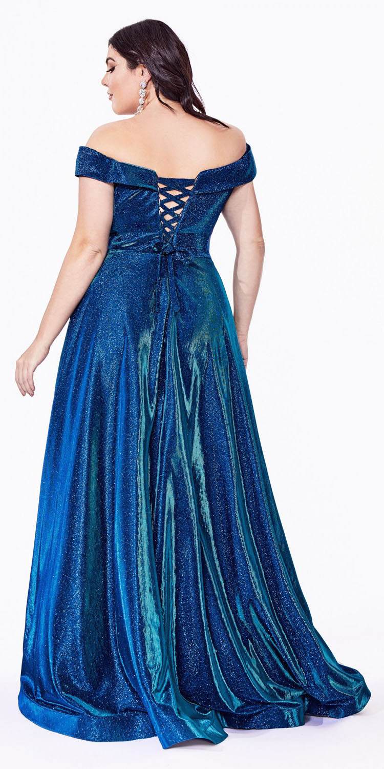 Cinderella Divine CD210C Off The Shoulder A-Line Gown Metallic Glitter by DiscountDressShop