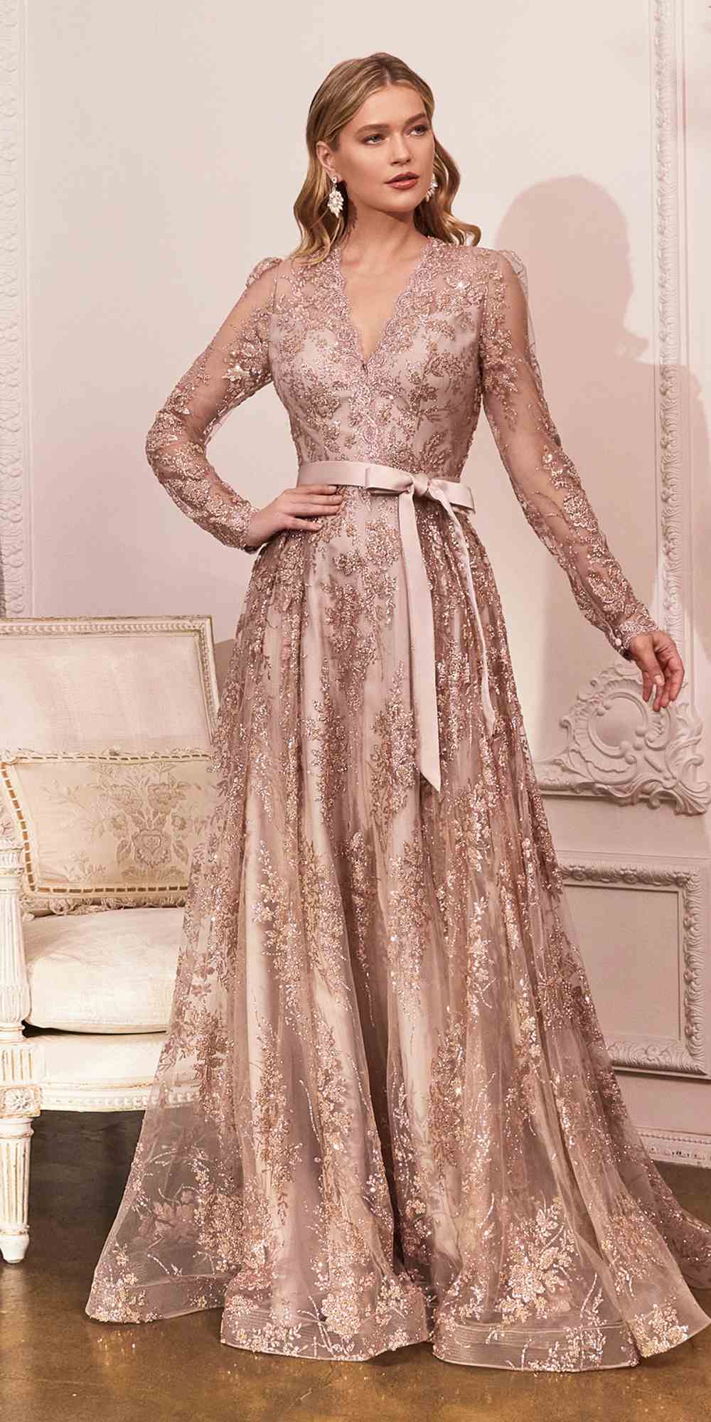 Cinderella Divine CD233 Long Sleeve Embellished Ball Gown by DiscountDressShop