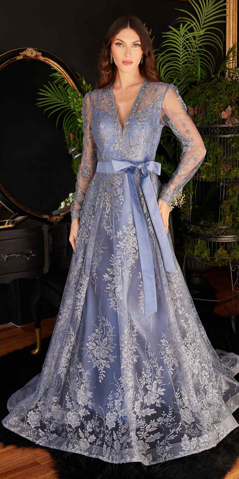 Cinderella Divine CD233 Long Sleeve Embellished Ball Gown by DiscountDressShop