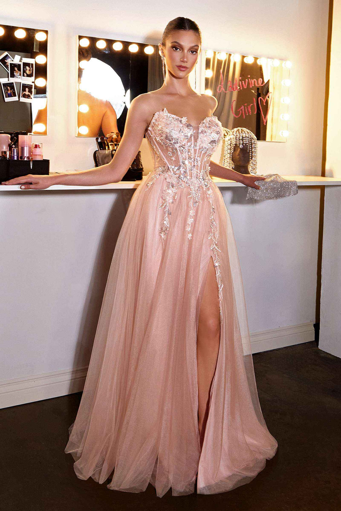 Ladivine CD2426 Enchanting 3D Floral Applique A-Line Gown  DestGlow