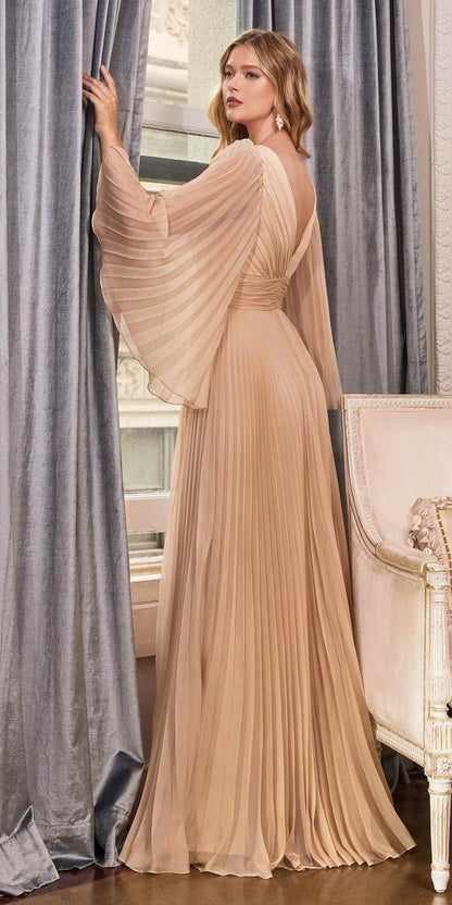 Cinderella Divine CD242 Pleated Chiffon Long Sleeve Gown by DiscountDressShop