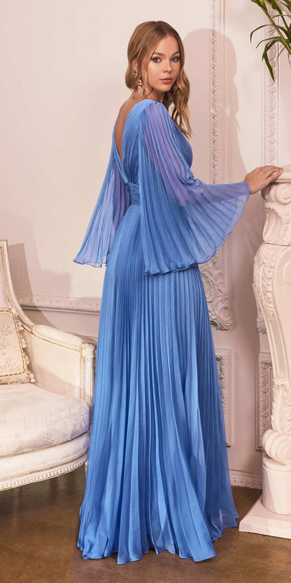Cinderella Divine CD242C Pleated Chiffon Long Sleeve Gown by DiscountDressShop