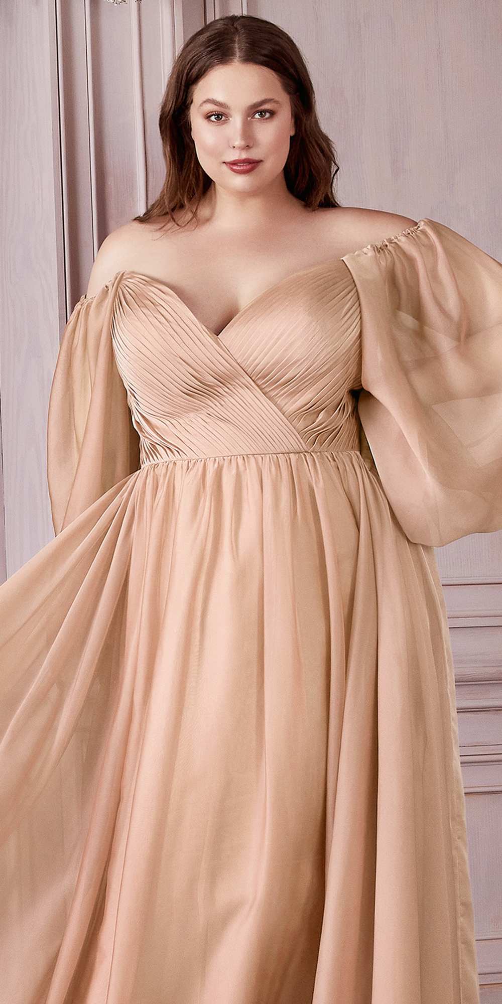 Cinderella Divine CD243C Long Sleeve A-Line Chiffon Dress by DiscountDressShop