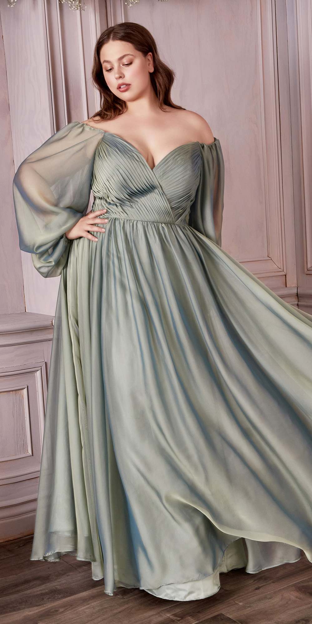 Cinderella Divine CD243C Long Sleeve A-Line Chiffon Dress by DiscountDressShop