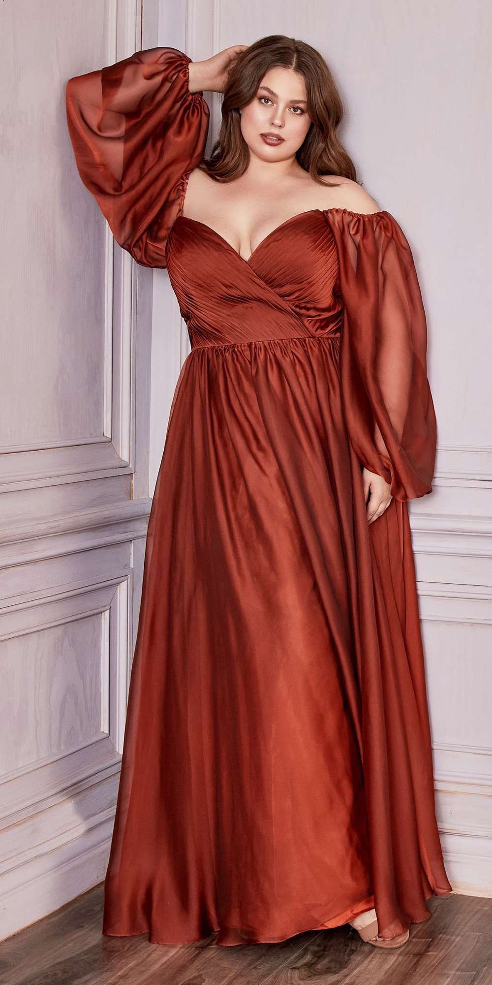 Cinderella Divine CD243C Long Sleeve A-Line Chiffon Dress by DiscountDressShop