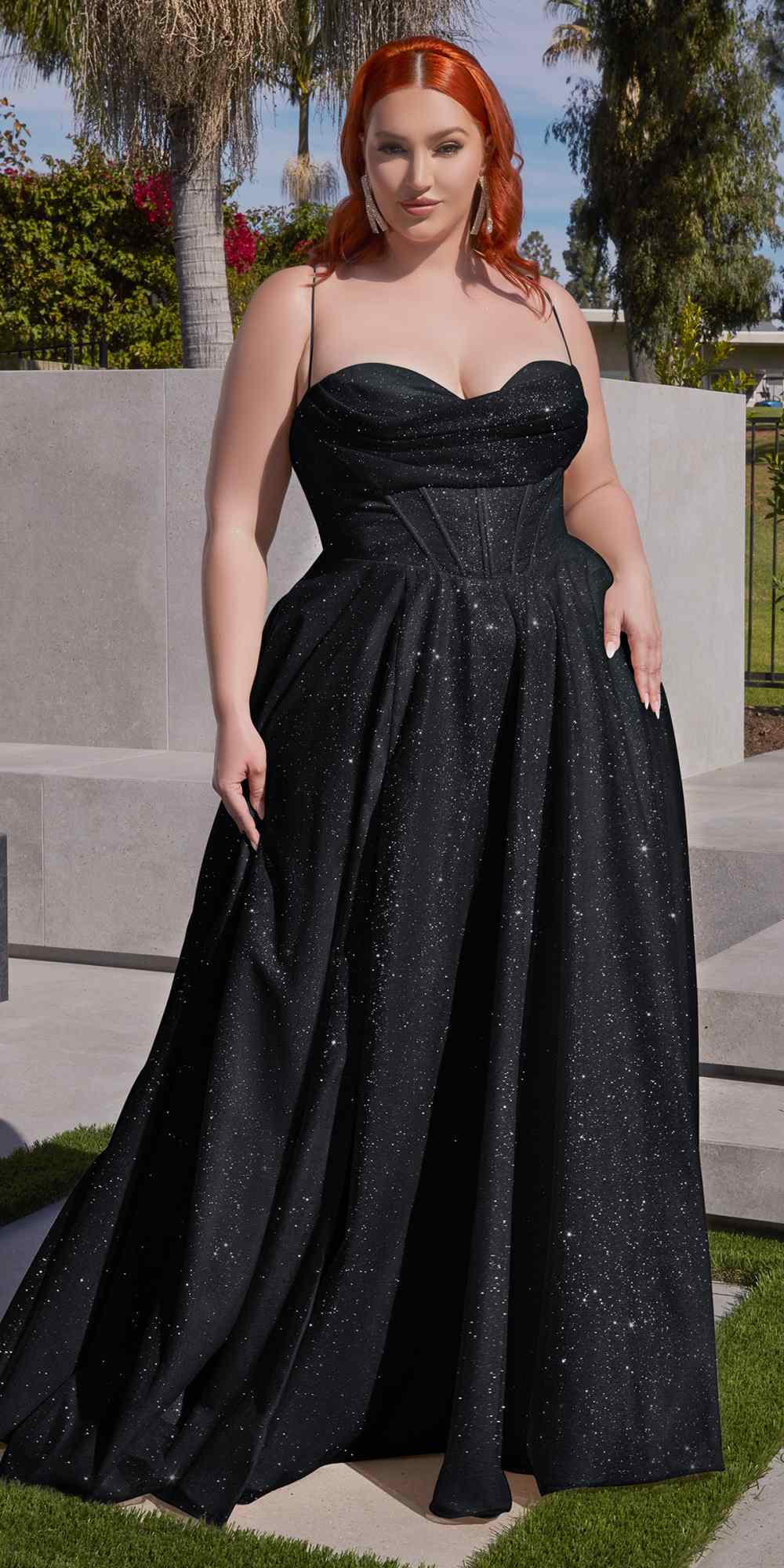 Ladivine CD252 Floor Length Lace Up Glitter A-Line Ball Gown - DestGlow