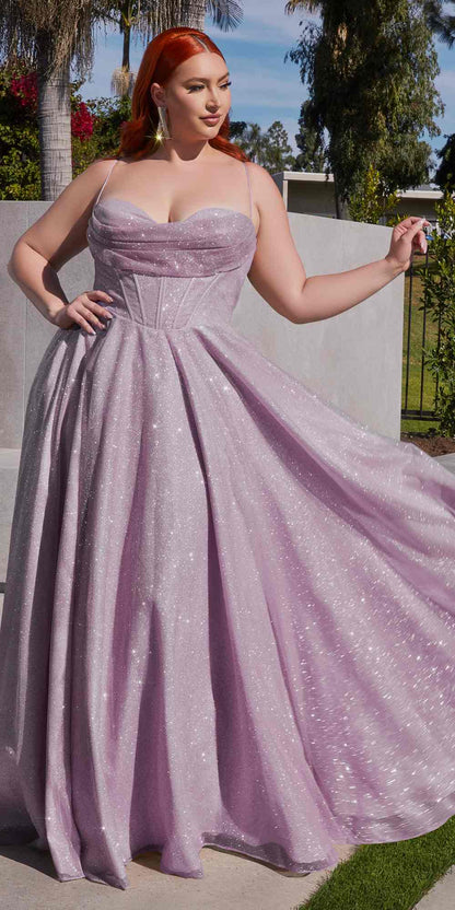 Ladivine CD252 Floor Length Lace Up Glitter A-Line Ball Gown - DestGlow