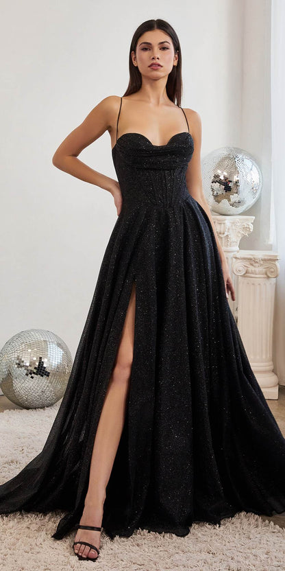 Ladivine CD252 Floor Length Lace Up Glitter A-Line Ball Gown - DestGlow