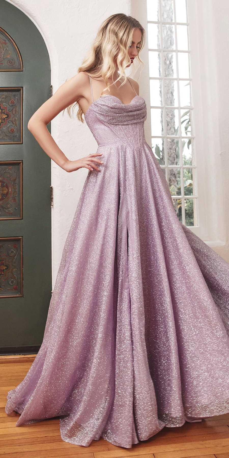Ladivine CD252 Floor Length Lace Up Glitter A-Line Ball Gown - DestGlow