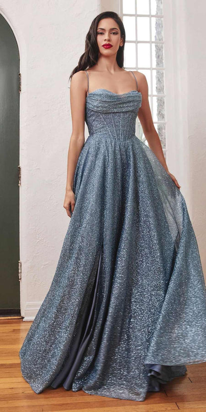 Ladivine CD252 Floor Length Lace Up Glitter A-Line Ball Gown - DestGlow