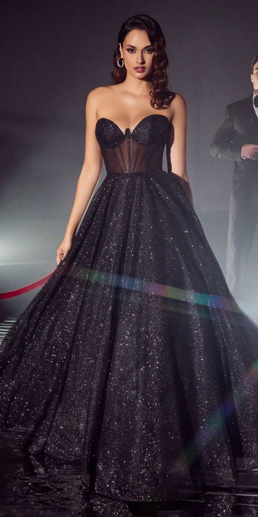 Cinderella Divine CD275 Floor Length Strapless Glitter A-Line Corset Ball Gown by DiscountDressShop