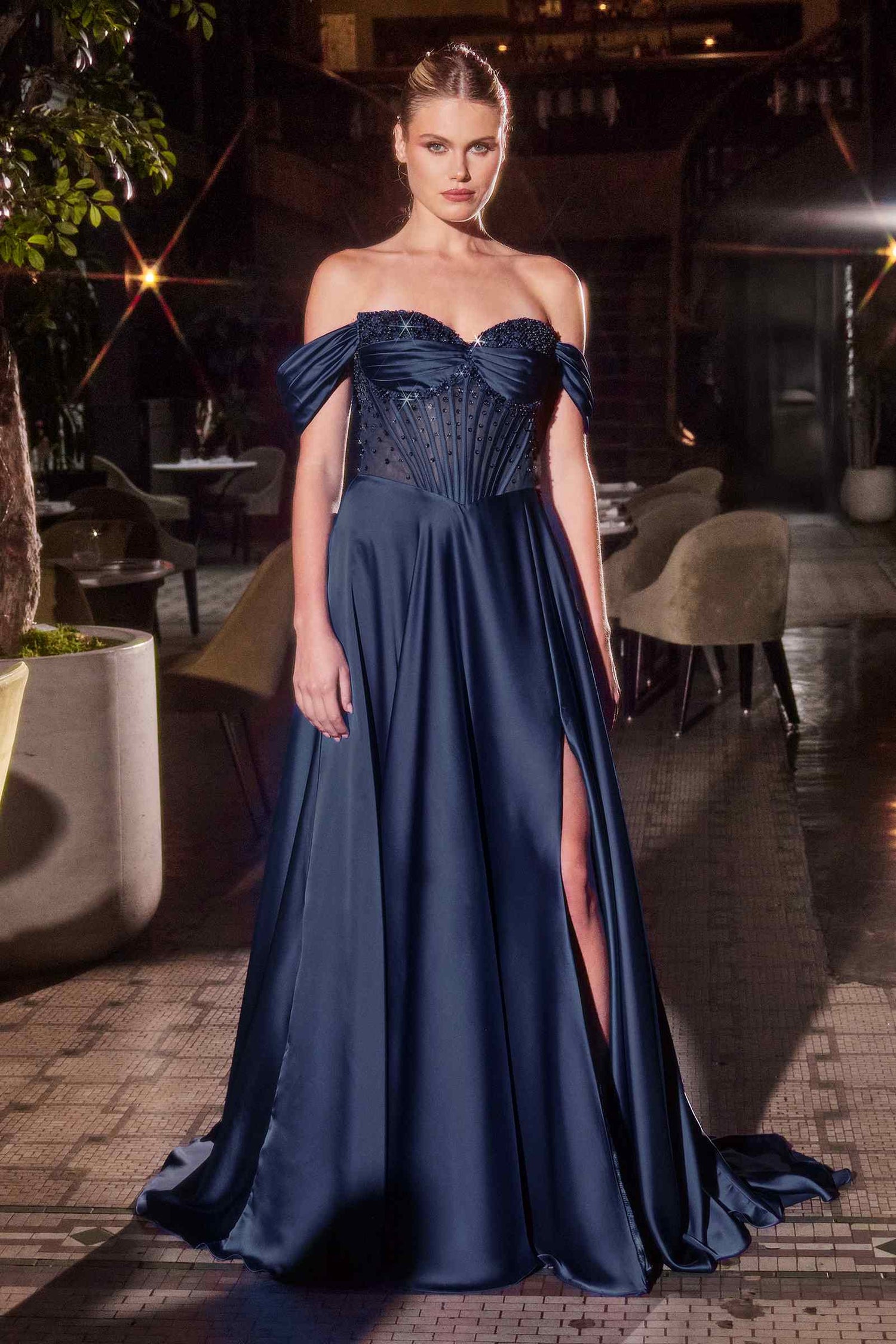 Ladivine CD297 Dress Strapless Beaded Satin A-Line Prom Gown by DiscountDressShop