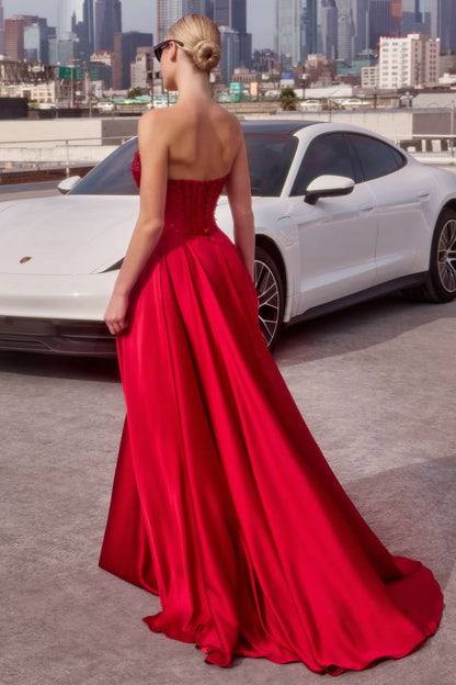 Ladivine CD297 Dress Strapless Beaded Satin A-Line Prom Gown by DiscountDressShop
