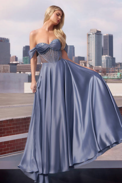 Ladivine CD297 Dress Strapless Beaded Satin A-Line Prom Gown by DiscountDressShop