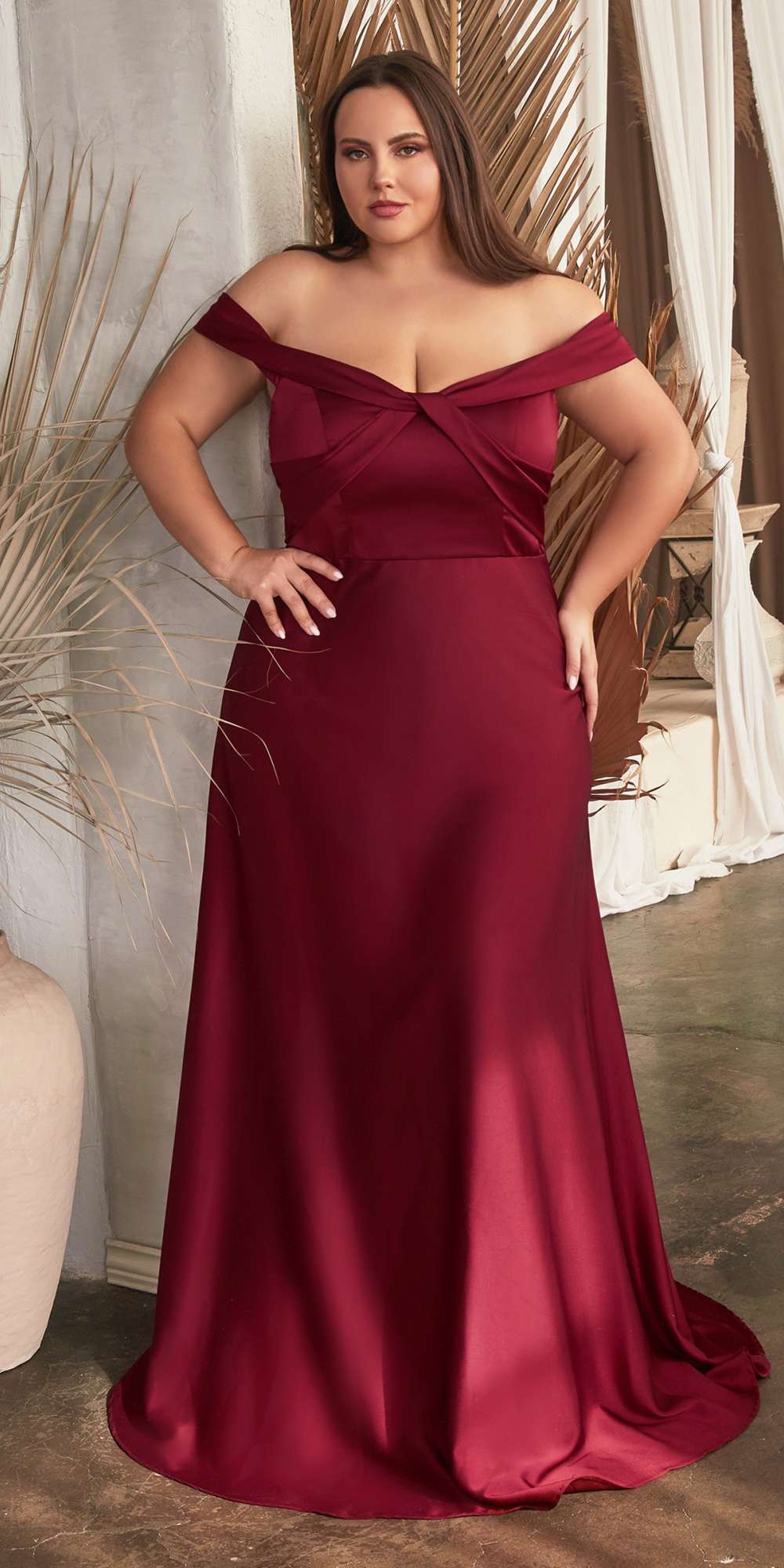 Ladivine CD325 Floor length Off the Shoulder A-Line Satin Dress by DiscountDressShop