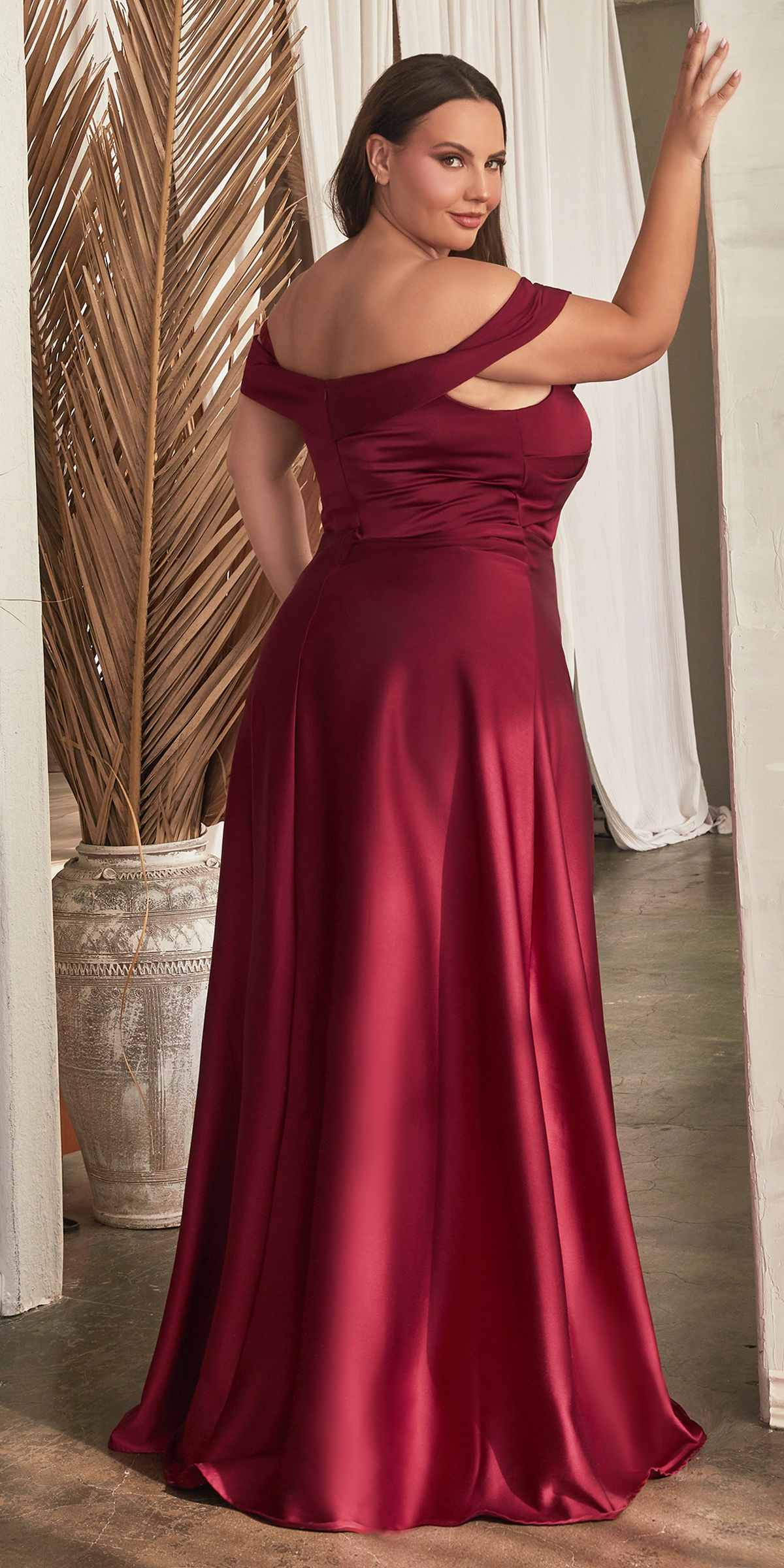 Ladivine CD325 Floor length Off the Shoulder A-Line Satin Dress by DiscountDressShop