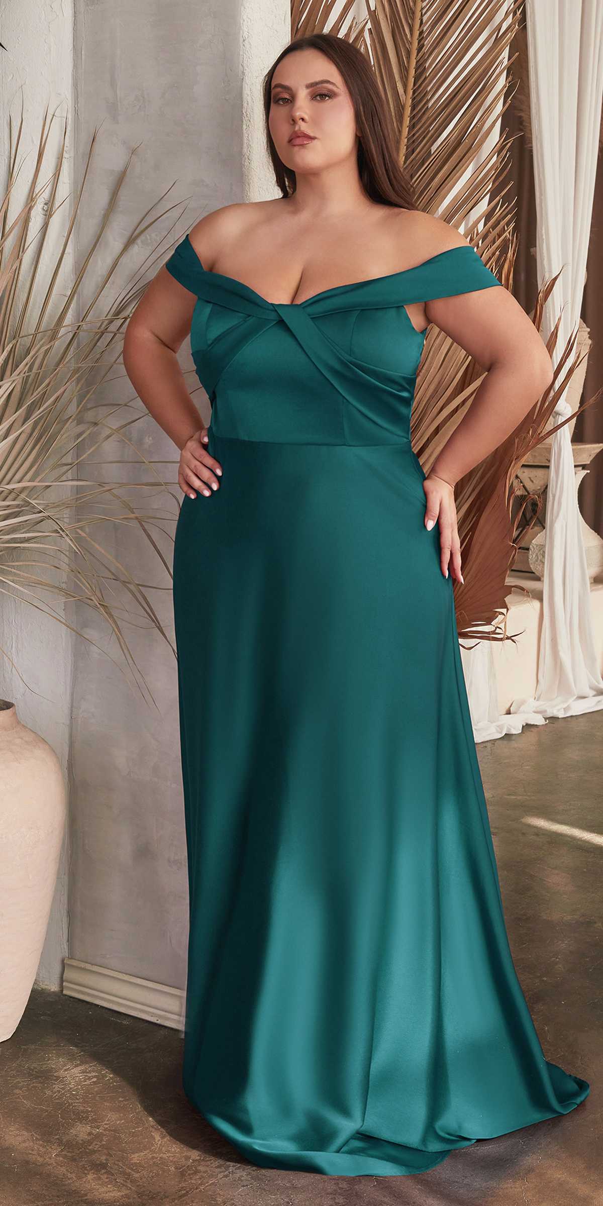 Ladivine CD325 Floor length Off the Shoulder A-Line Satin Dress by DiscountDressShop