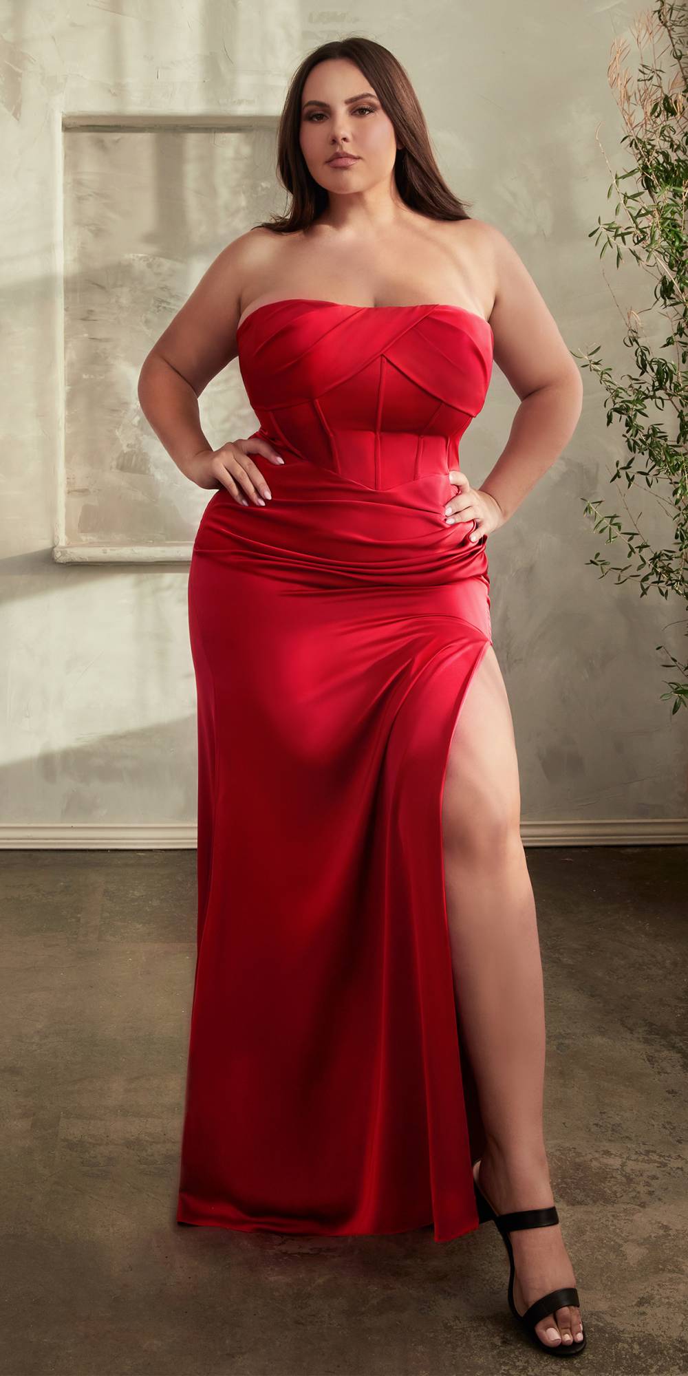 Ladivine CD326 Long Strapless Soft Satin Dress Boned Bodice by DiscountDressShop