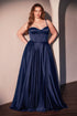 Ladivine CD337C Long A-Line Slit Satin Bustier Prom Dress by DiscountDressShop