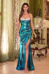 Ladivine CD352 Dress Fitted Metallic Teal Gown by DiscountDressShop