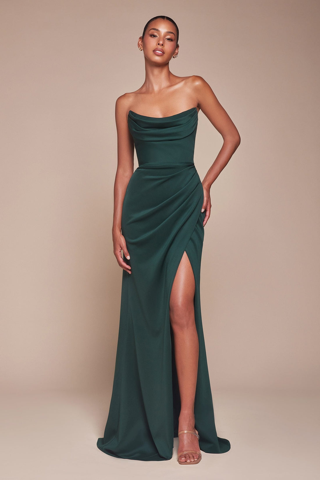 Ladivine CD355 Long Strapless Chiffon Scoop Neck Gown by DiscountDressShop