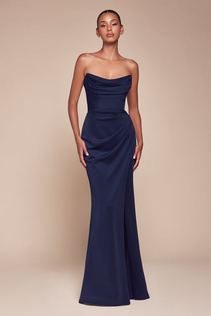 Ladivine CD355 Long Strapless Chiffon Scoop Neck Gown by DiscountDressShop