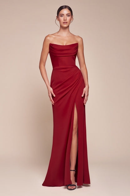 Ladivine CD355 Long Strapless Chiffon Scoop Neck Gown by DiscountDressShop
