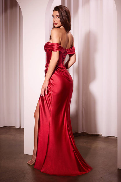Ladivine CD370 Dress Satin Off The Shoulder Fitted Gown by DiscountDressShop