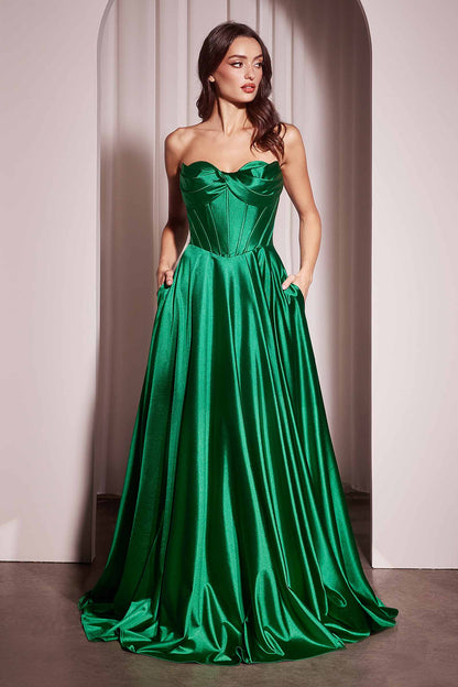 Ladivine CD378 Dress Strapless Satin A-Line Gown by DiscountDressShop