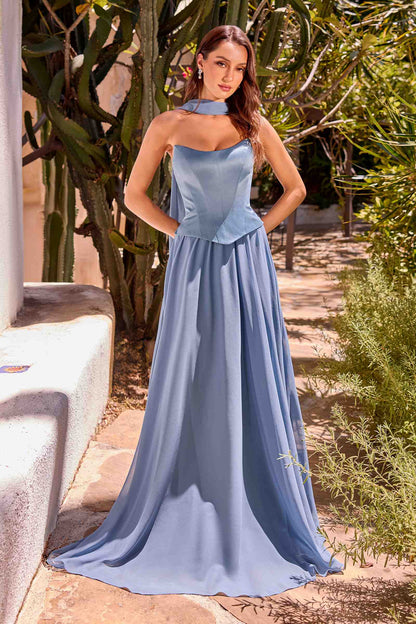 Ladivine CD386 Strapless Curved Neckline Boned Bodice A-line Gown by DiscountDressShop