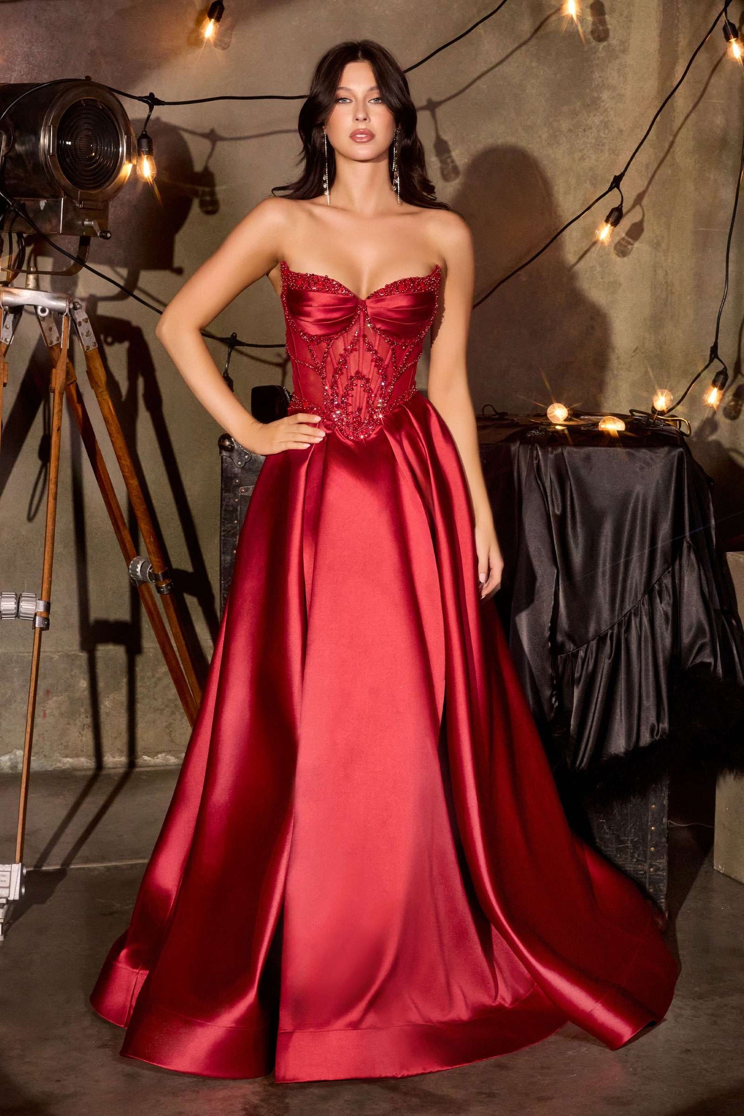 Ladivine CD389 Long A-Line Mikado Skirt Strapless Formal Dress by DiscountDressShop