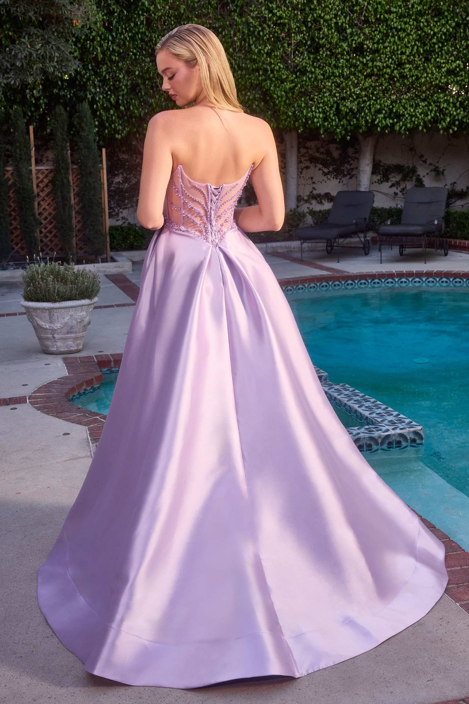 Ladivine CD389 Long A-Line Mikado Skirt Strapless Formal Dress by DiscountDressShop