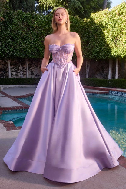 Ladivine CD389 Long A-Line Mikado Skirt Strapless Formal Dress by DiscountDressShop