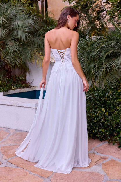 Ladivine CD395W Chiffon A-line Wedding Strapless Dress by DiscountDressShop
