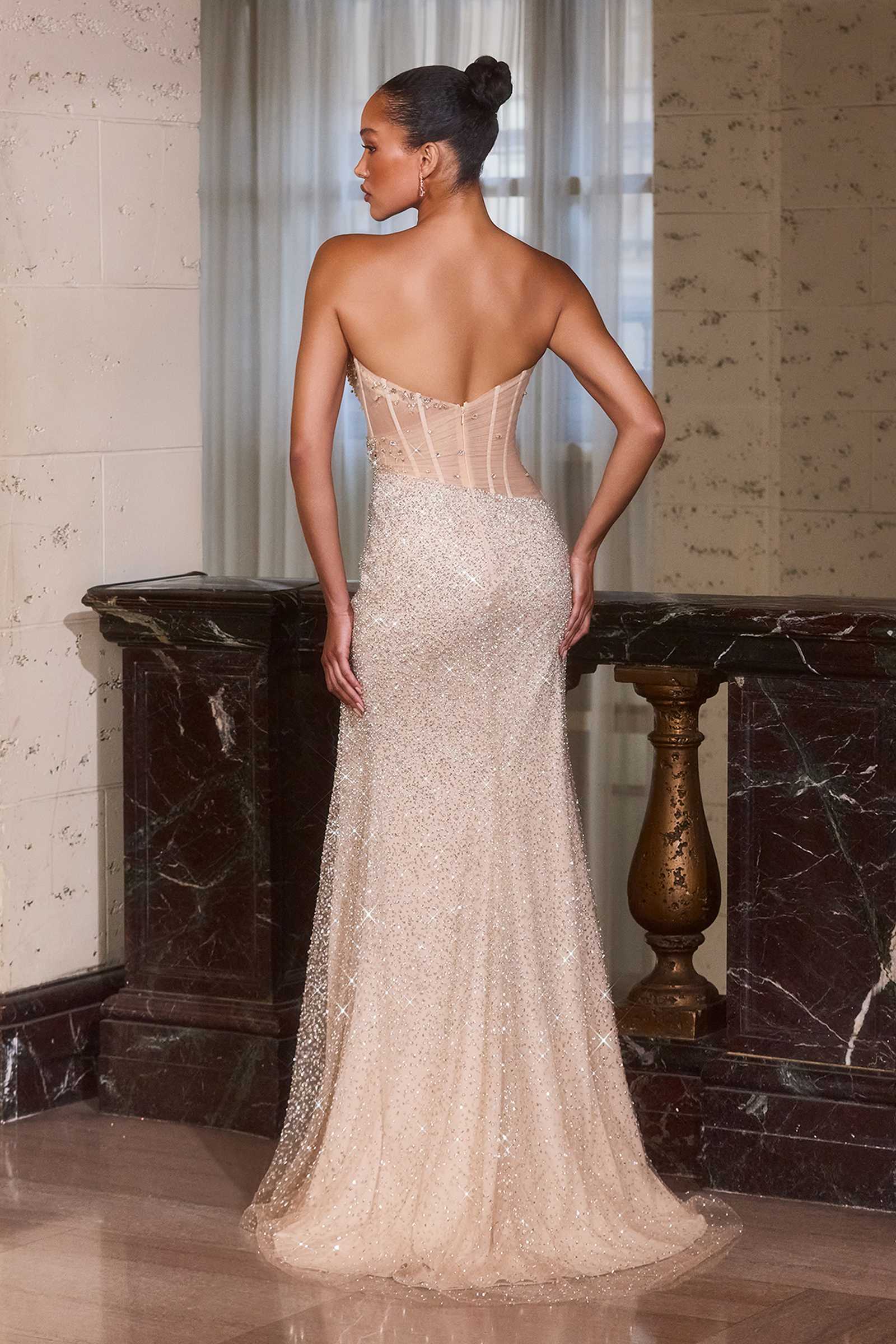 Ladivine CD404 Breathtaking Crystal and Beaded Modern Fitted Gown by DiscountDressShop