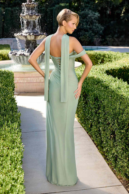 Ladivine CD406 Sculpted Pleated Bodice Lightweight Chiffon Fitted Gown by DiscountDressShop