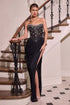 Ladivine CD407 Strapless Sheer Corset Bodice Slit Fitted Formal Gown by DiscountDressShop