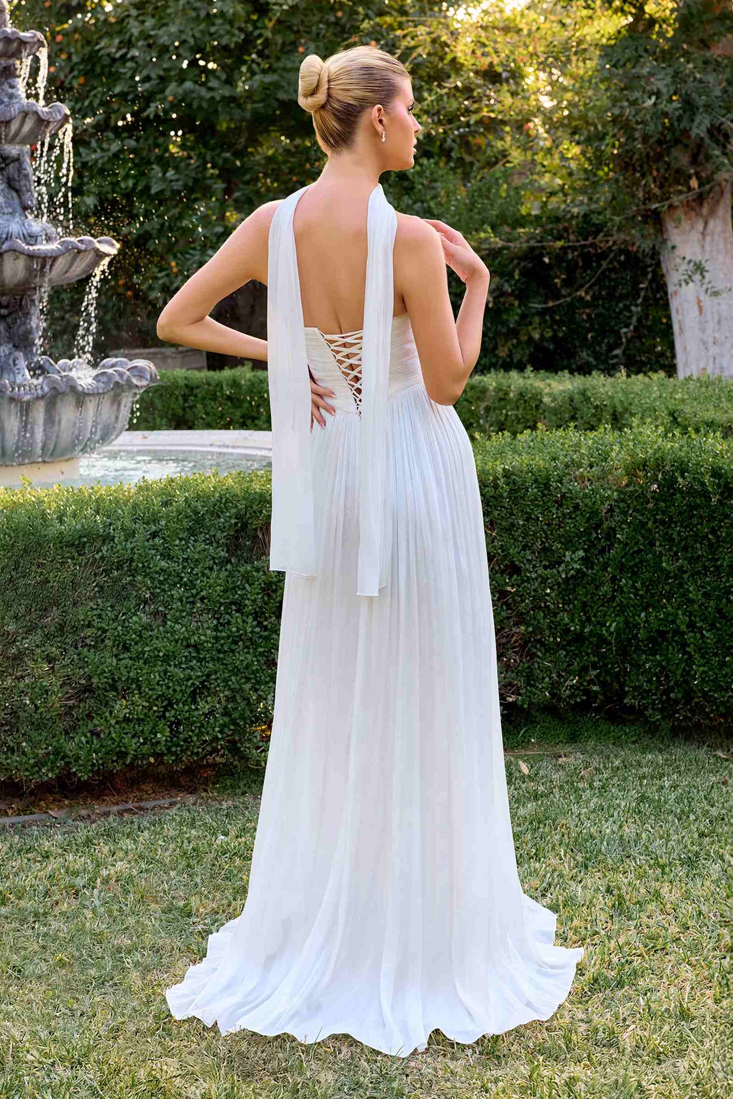 Ladivine CD410W Sculpted Sweetheart Pleated Chiffon A-Line Dress by DiscountDressShop