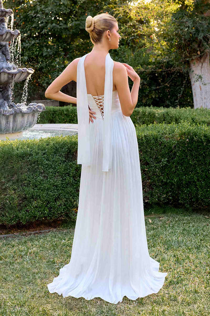 Ladivine CD410W Sculpted Sweetheart Pleated Chiffon A-Line Dress by DiscountDressShop