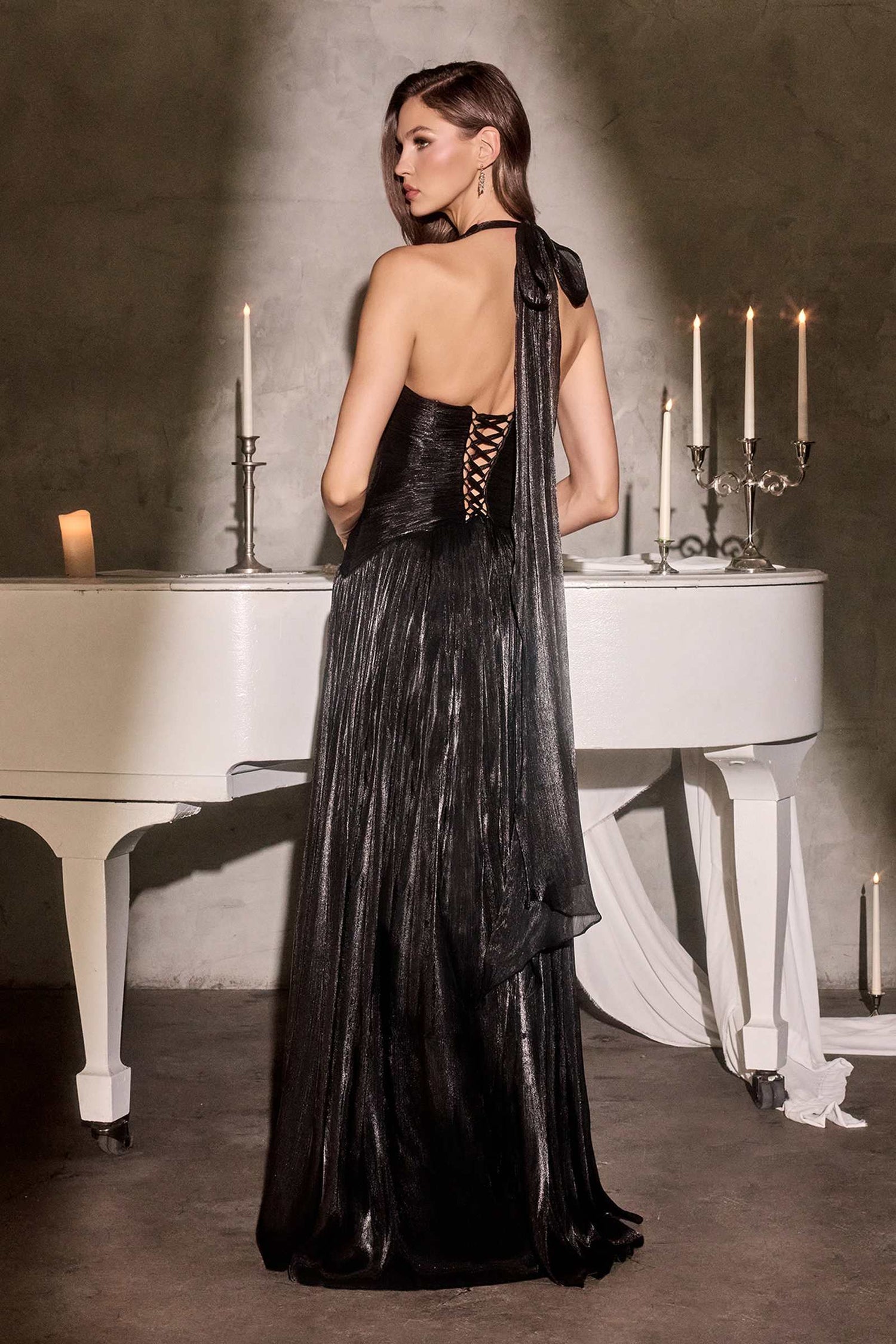Ladivine CD412 Elegant Plunging Halter Flowing A-Line Gown  DestGlow