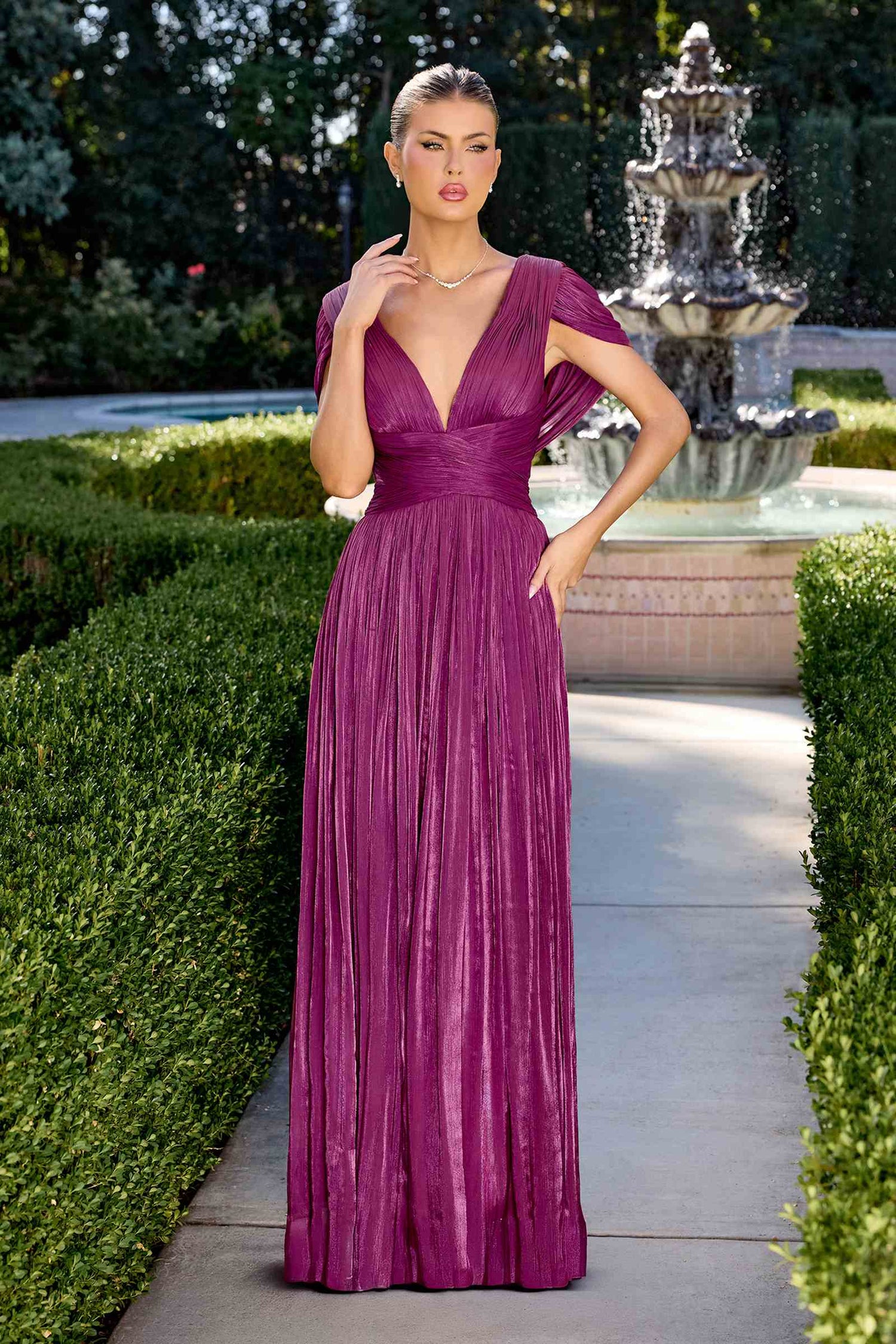 Ladivine CD413 Ethereal Shimmering Pleated Chiffon A-Line Gown by DiscountDressShop