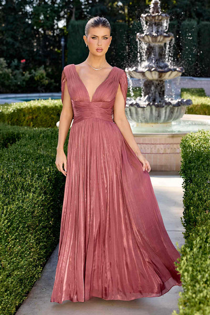 Ladivine CD413 Ethereal Shimmering Pleated Chiffon A-Line Gown by DiscountDressShop