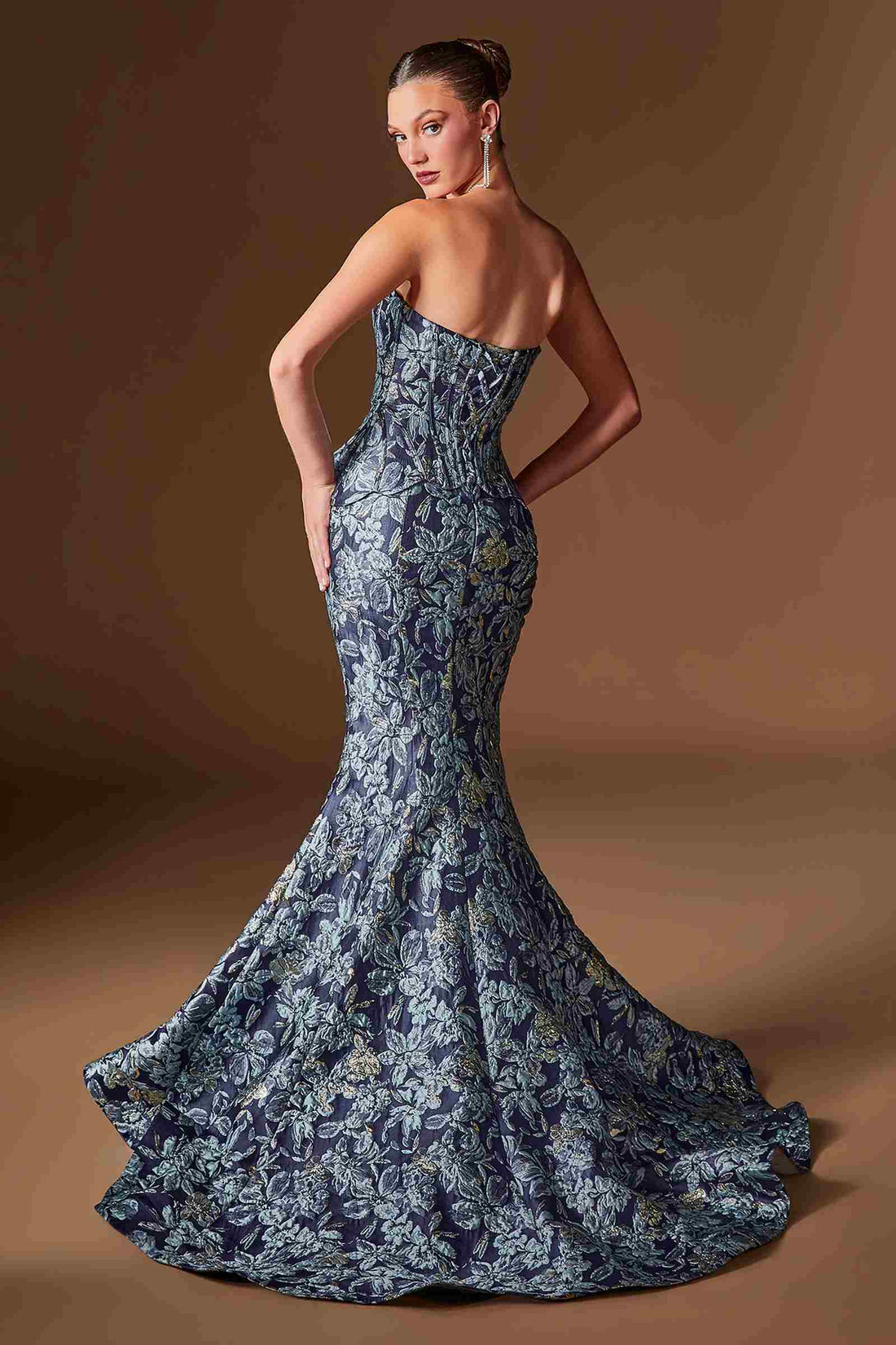 Ladivine CD655 Luxurious Floral Jacquard Fitted Mermaid Gown  DestGlow