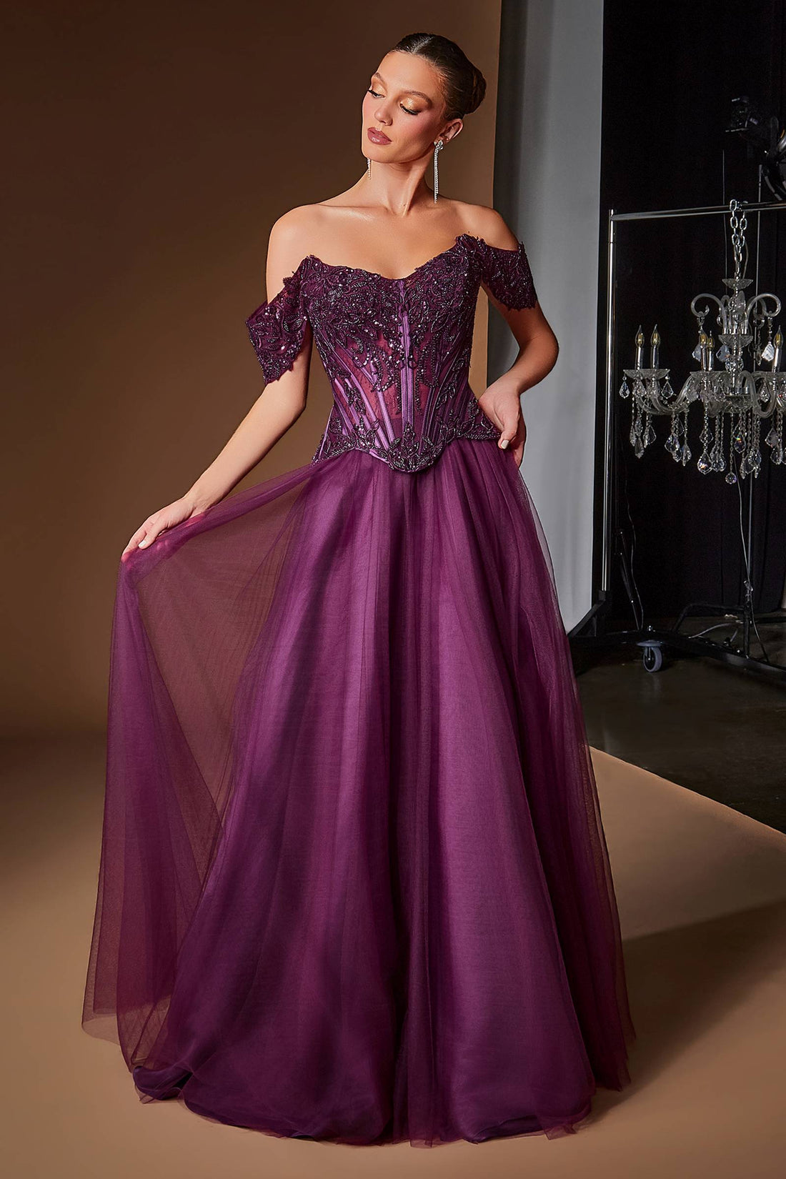 Ladivine CD657 Off the Shoulder A-line Ballgown Tulle Dress  DestGlow