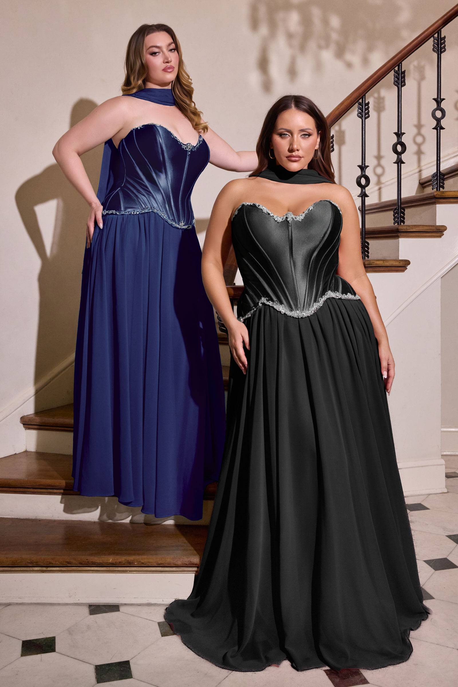 Ladivine CD668C Sculpted Satin Corset Bodice A-Line Plus Size Ball Gown by DiscountDressShop