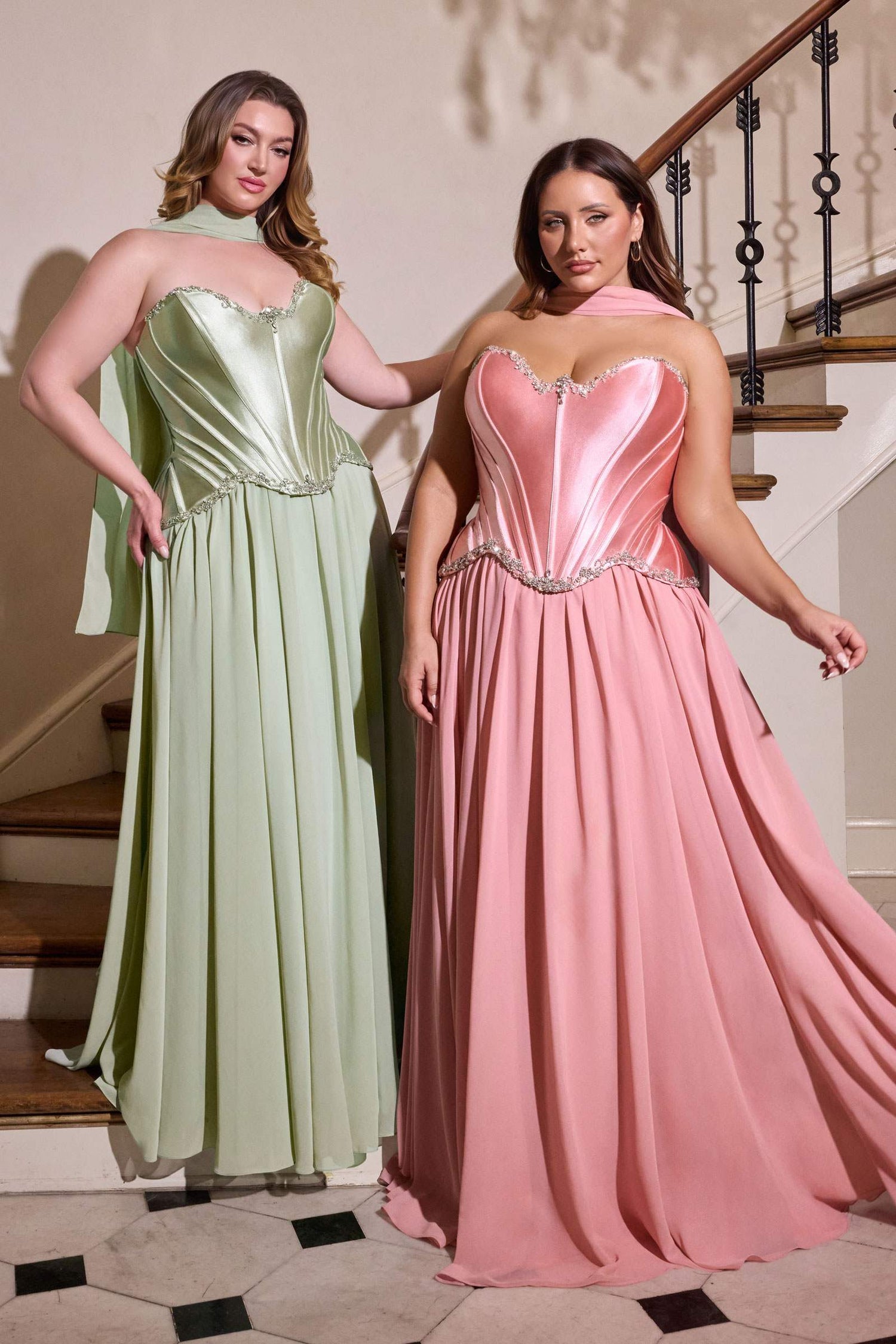 Ladivine CD668C Sculpted Satin Corset Bodice A-Line Plus Size Ball Gown by DiscountDressShop