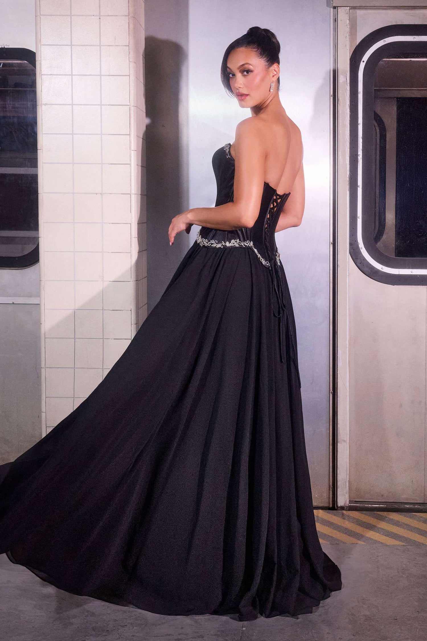 Ladivine CD668 Sculpted Satin Corset Bodice Timeless A-Line Ball Gown by DiscountDressShop