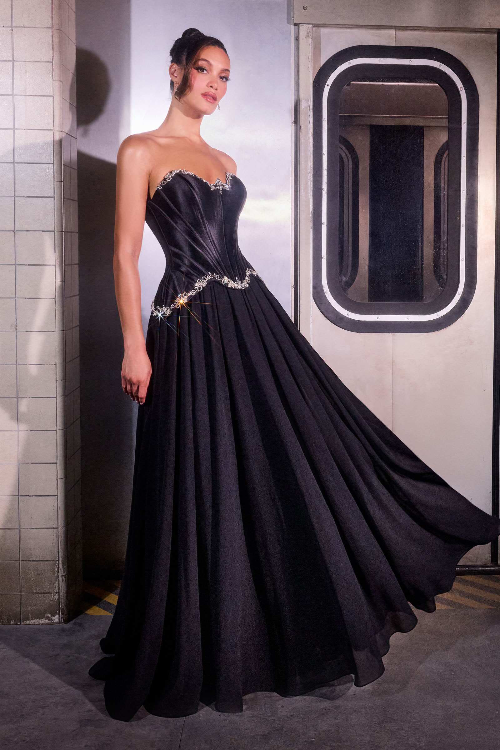 Ladivine CD668 Sculpted Satin Corset Bodice Timeless A-Line Ball Gown by DiscountDressShop