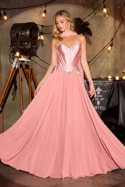 Ladivine CD668 Sculpted Satin Corset Bodice Timeless A-Line Ball Gown by DiscountDressShop