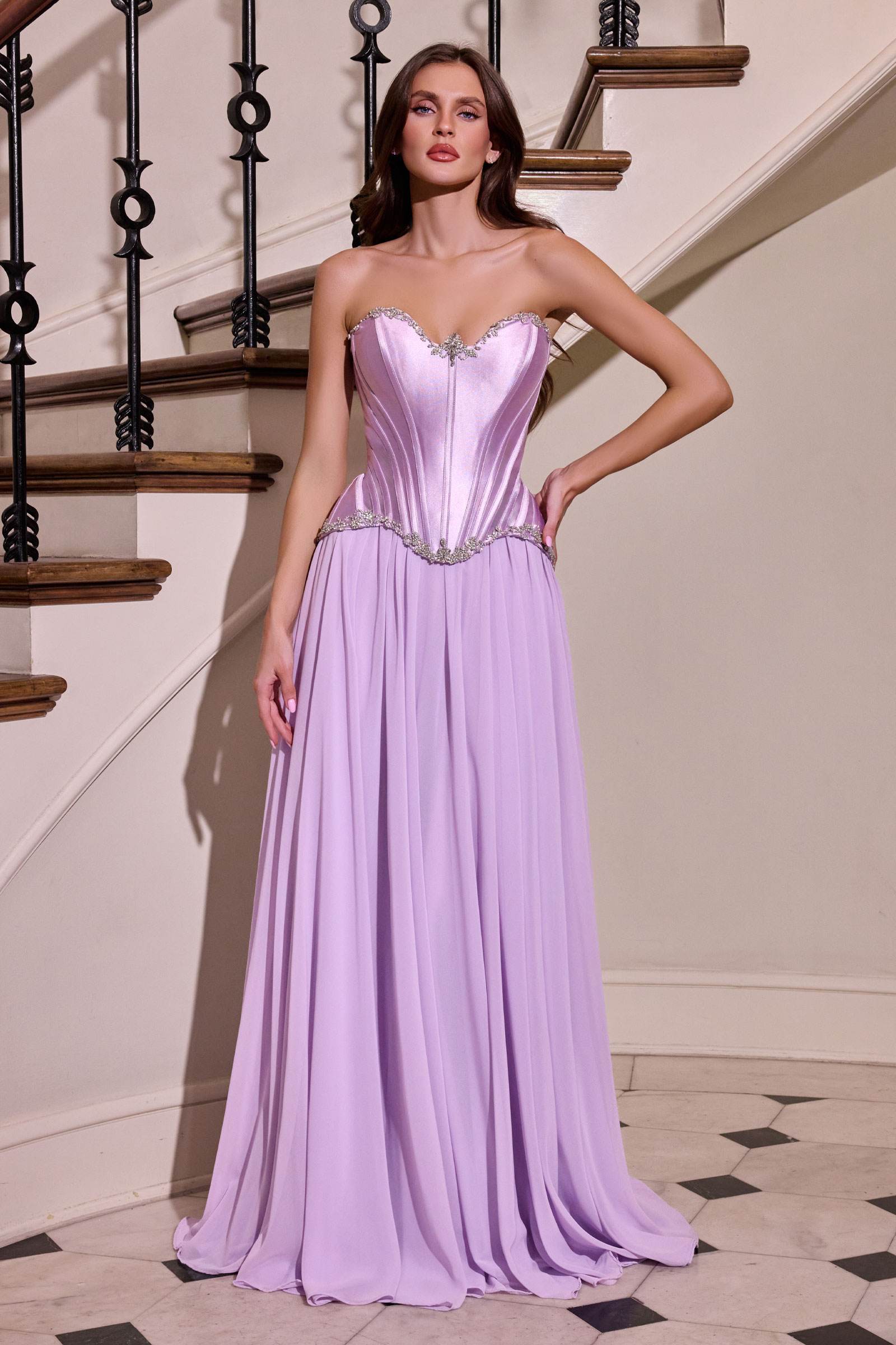 Ladivine CD668 Sculpted Satin Corset Bodice Timeless A-Line Ball Gown by DiscountDressShop